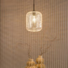 Tavia Single Drop Pendant in Matt Black with Clear Crackle Glass
