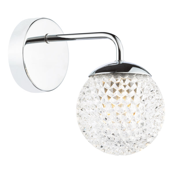 Teva IP44 Bathroom Wall Light In Polished Chrome with Faceted Acrylic Shade