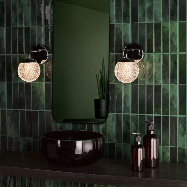 Teva IP44 Bathroom Wall Light In Polished Chrome with Faceted Acrylic Shade