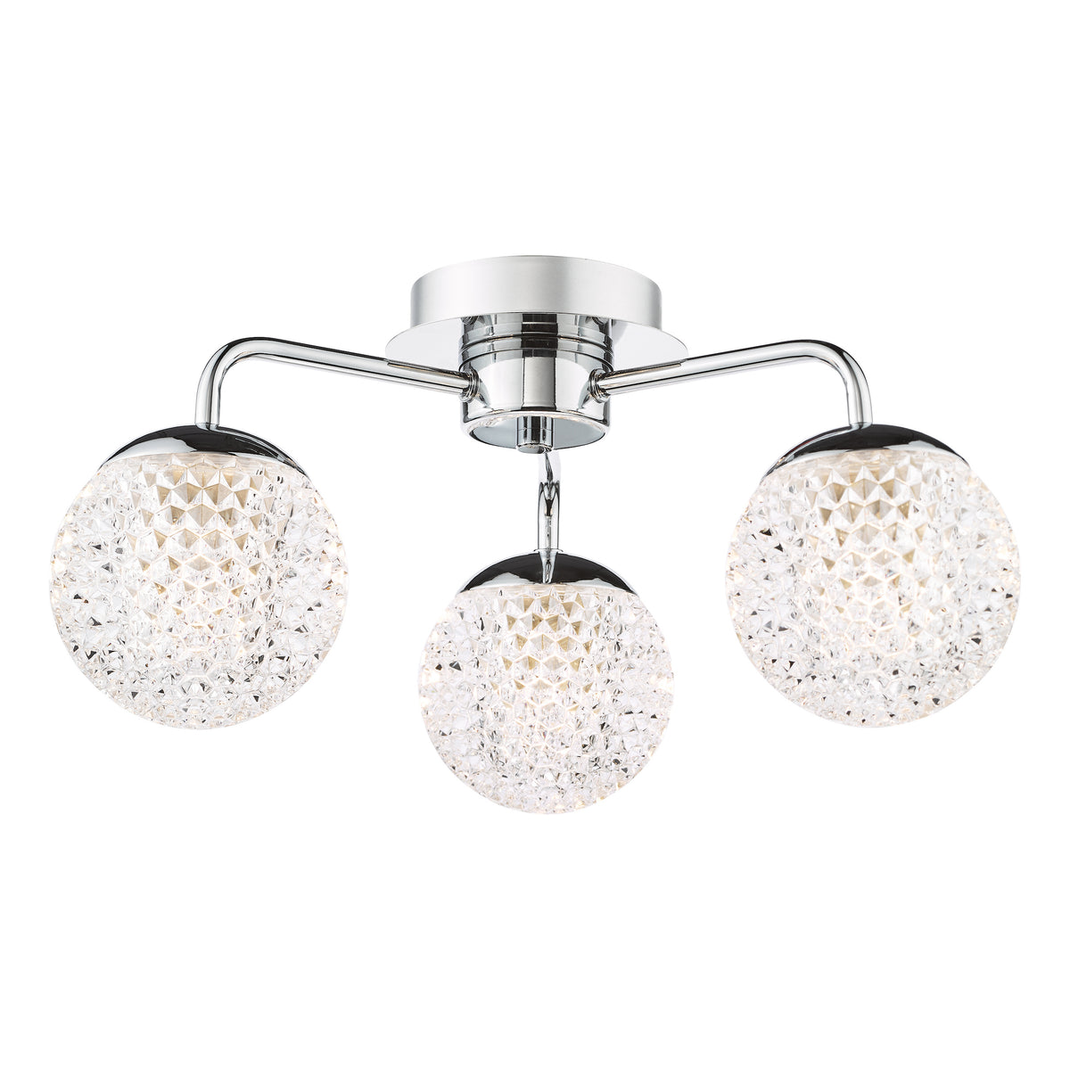 Teva Three Light Semi Flush IP44 Ceiling Light In Polished Chrome with Faceted Acrylic Shades