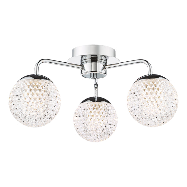 Teva Three Light Semi Flush IP44 Ceiling Light In Polished Chrome with Faceted Acrylic Shades