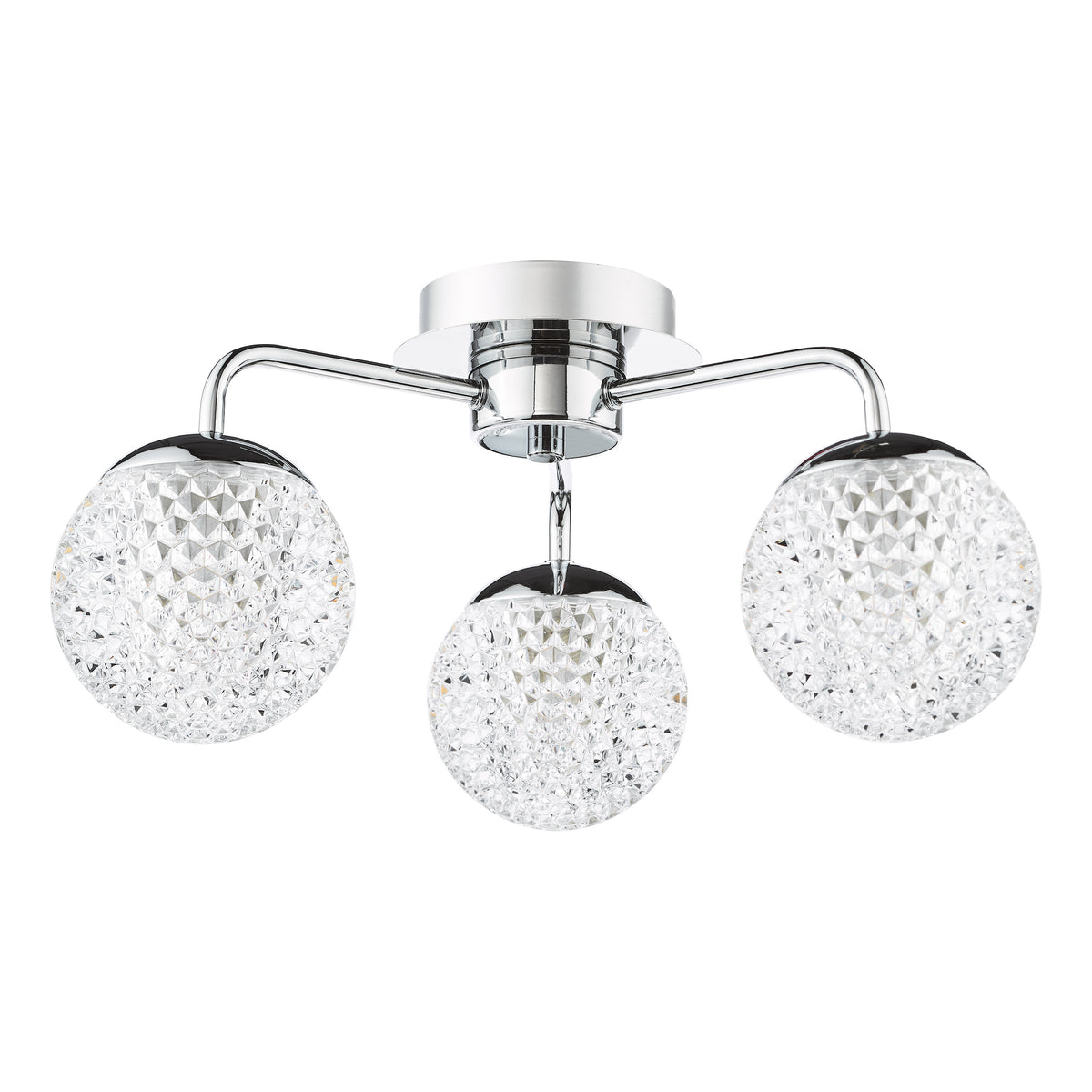 Teva Three Light Semi Flush IP44 Ceiling Light In Polished Chrome with Faceted Acrylic Shades
