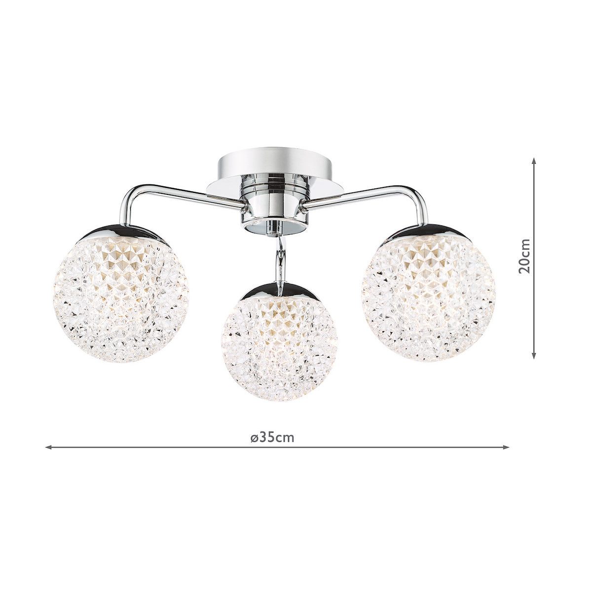 Teva Three Light Semi Flush IP44 Ceiling Light In Polished Chrome with Faceted Acrylic Shades