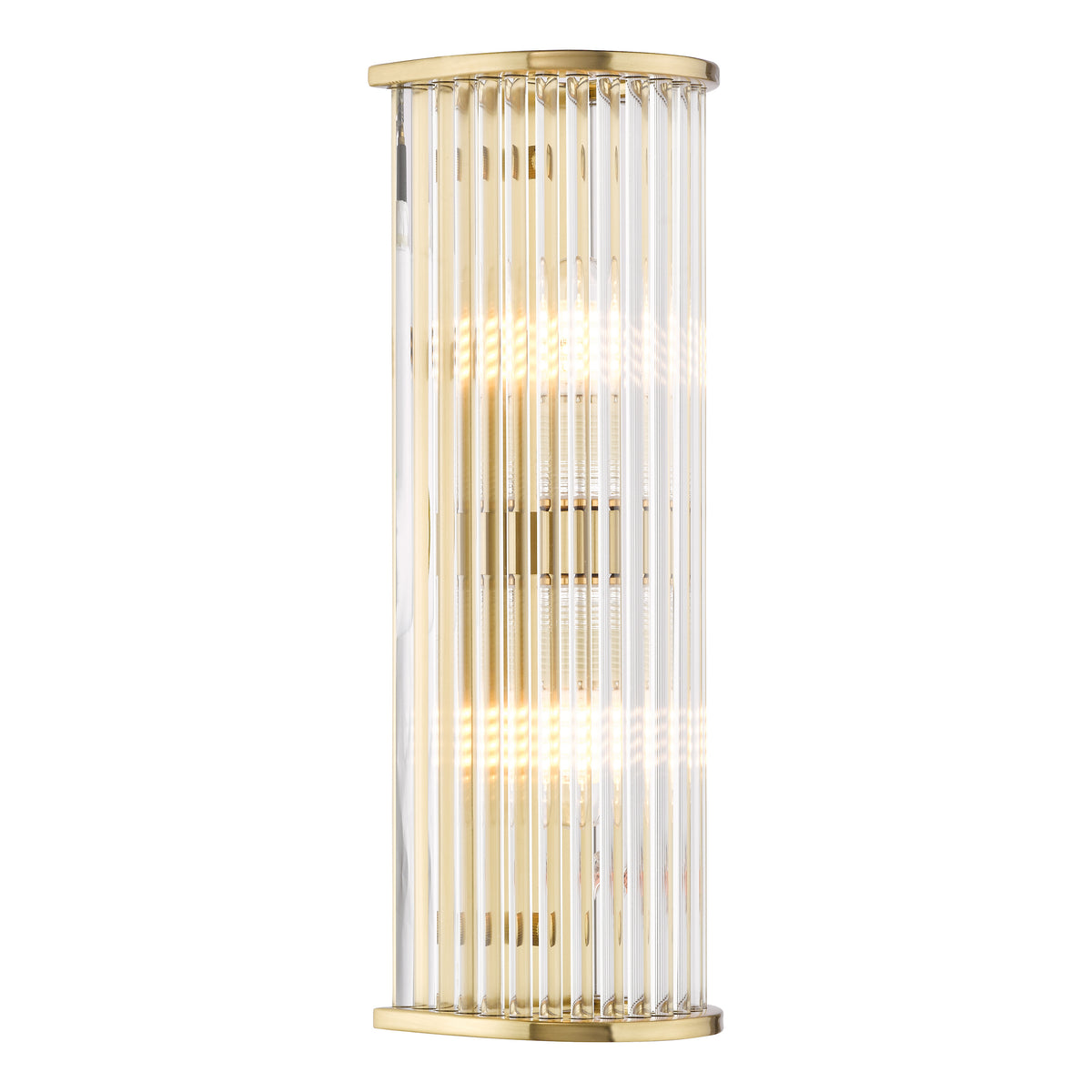 Tobiah IP44 Bathroom Wall Light in Natural Brass with Clear Glass Rods