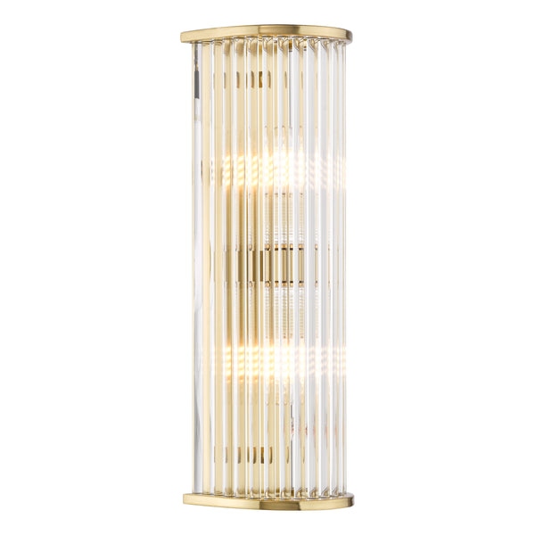 Tobiah IP44 Bathroom Wall Light in Natural Brass with Clear Glass Rods