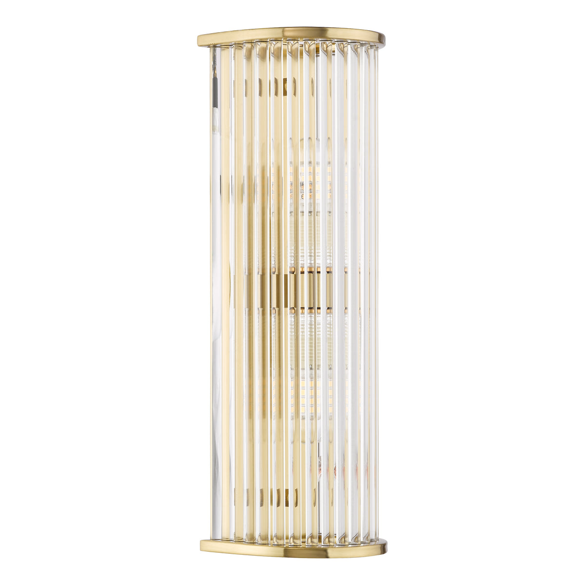 Tobiah IP44 Bathroom Wall Light in Natural Brass with Clear Glass Rods