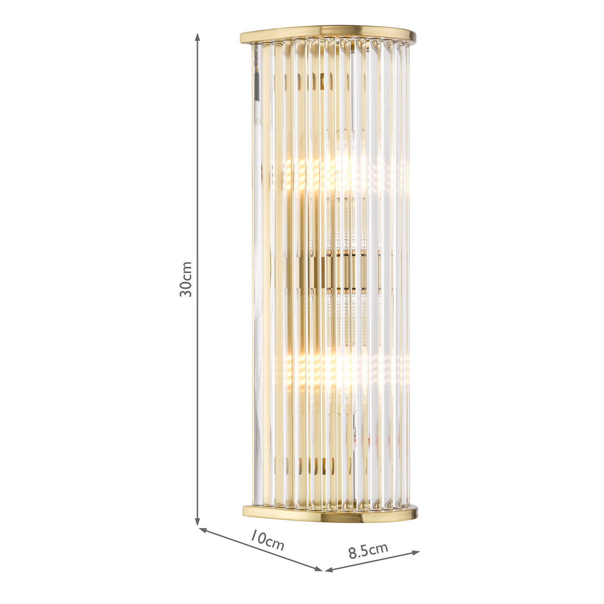 Tobiah IP44 Bathroom Wall Light in Natural Brass with Clear Glass Rods