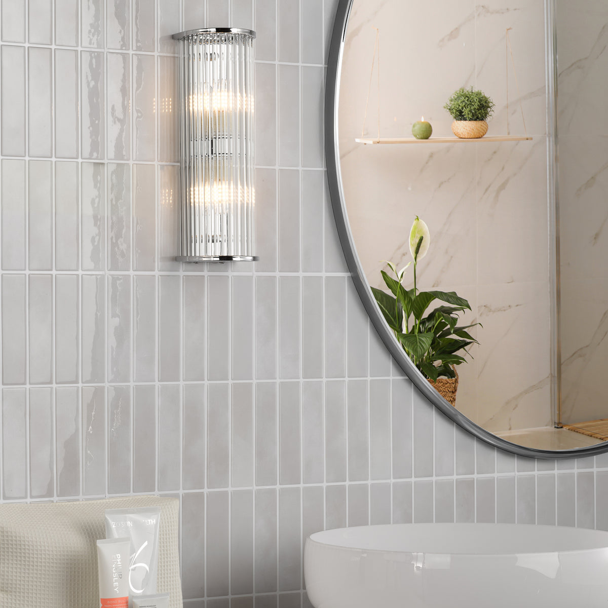 Tobiah IP44 Bathroom Wall Light in Polished Chrome with Clear Glass Rods