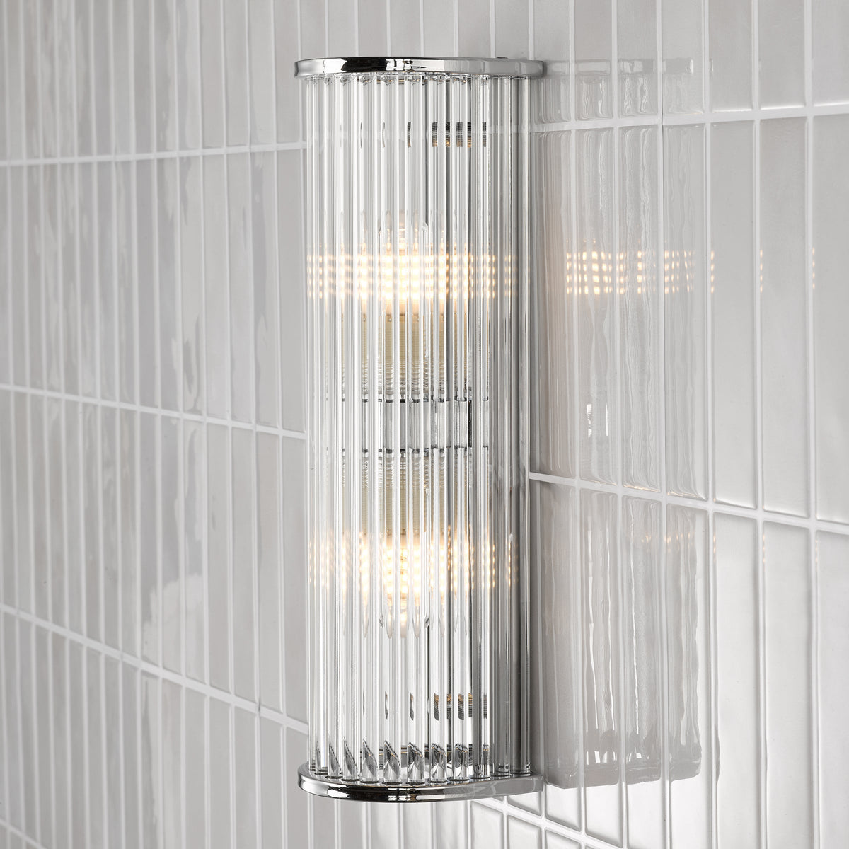 Tobiah IP44 Bathroom Wall Light in Polished Chrome with Clear Glass Rods