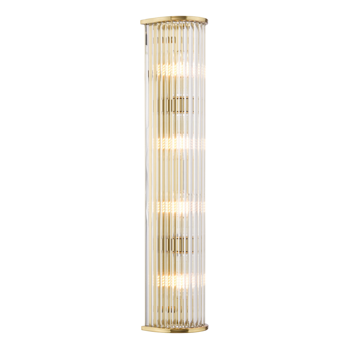 Tobiah IP44 Large Bathroom Wall Light in Natural Brass with Clear Glass Rods