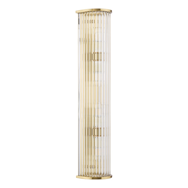 Tobiah IP44 Large Bathroom Wall Light in Natural Brass with Clear Glass Rods