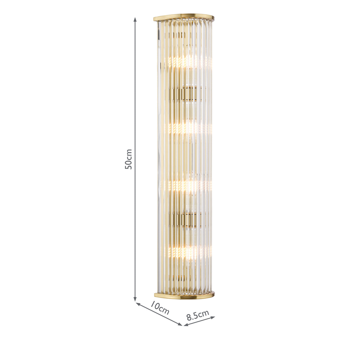Tobiah IP44 Large Bathroom Wall Light in Natural Brass with Clear Glass Rods