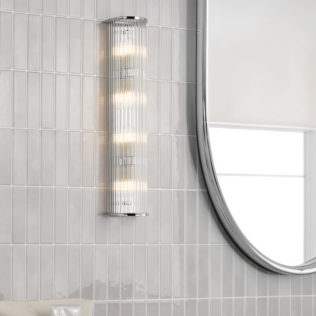 Tobiah IP44 Large Bathroom Wall Light in Polished Chrome with Clear Glass Rods