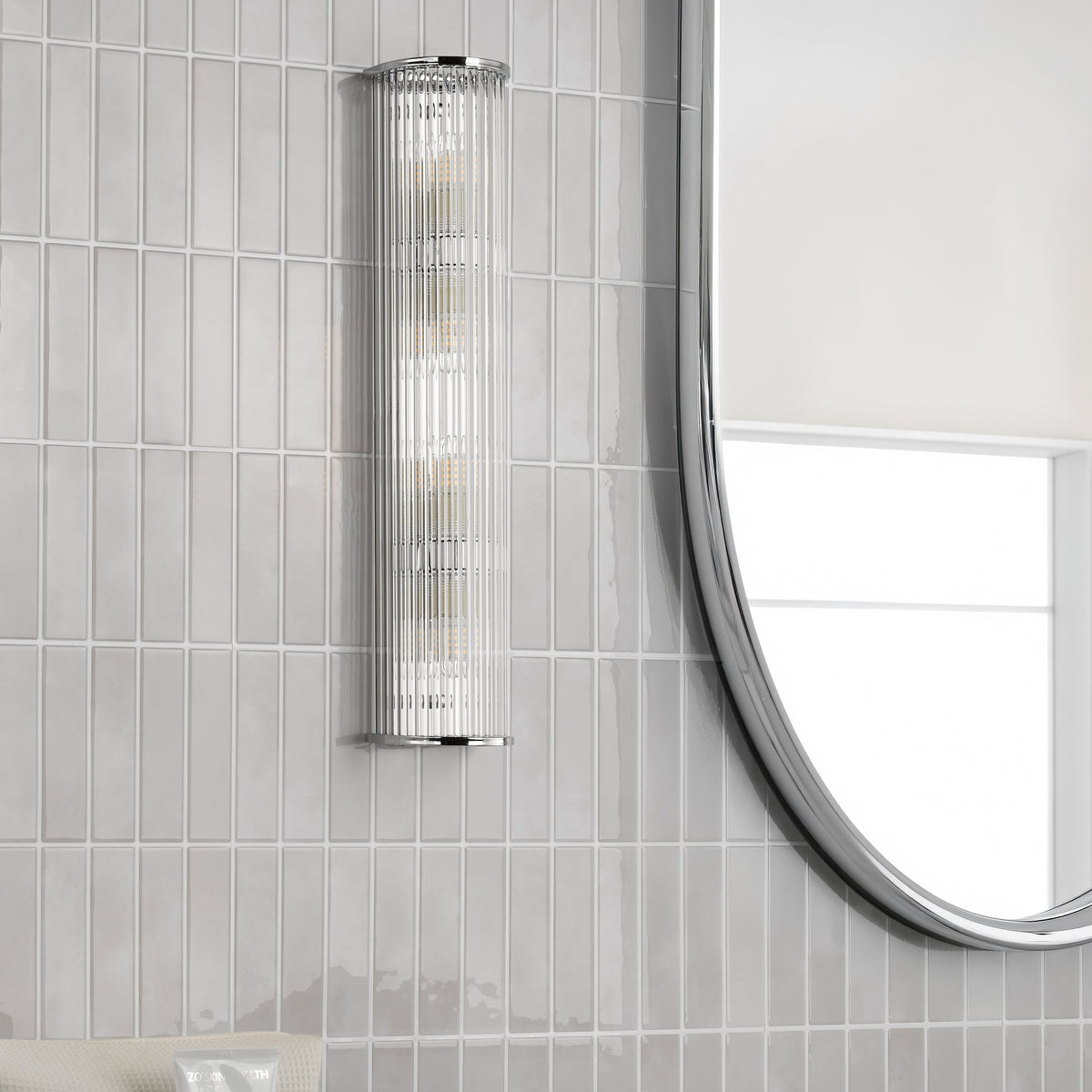 Tobiah IP44 Large Bathroom Wall Light in Polished Chrome with Clear Glass Rods