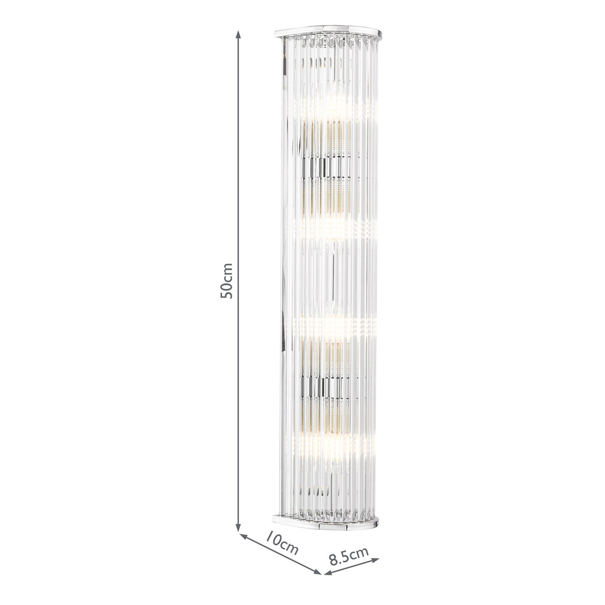 Tobiah IP44 Large Bathroom Wall Light in Polished Chrome with Clear Glass Rods