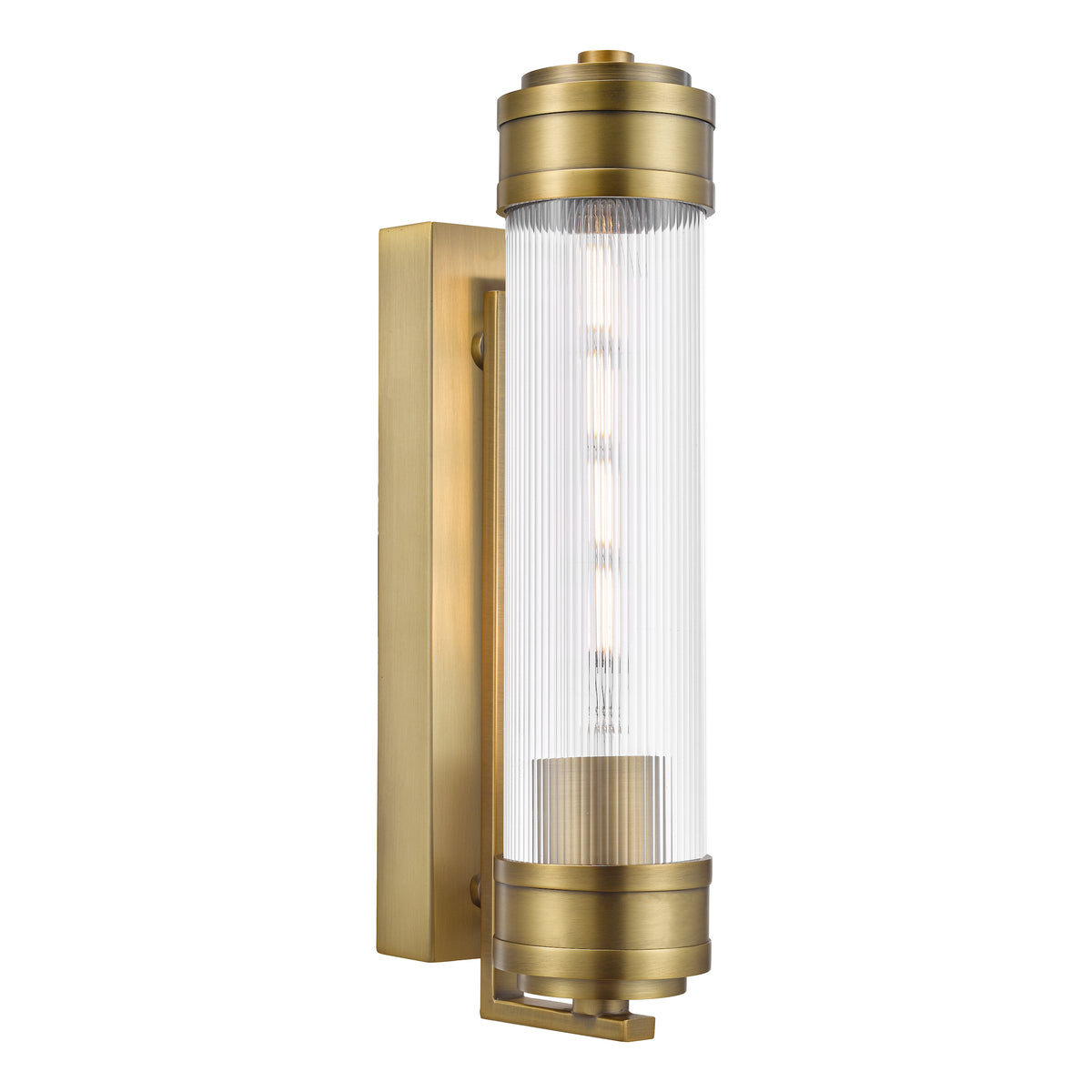 Brass wall sconce with a fluted glass cylinder shade