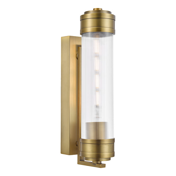 Brass wall sconce with a fluted glass cylinder shade