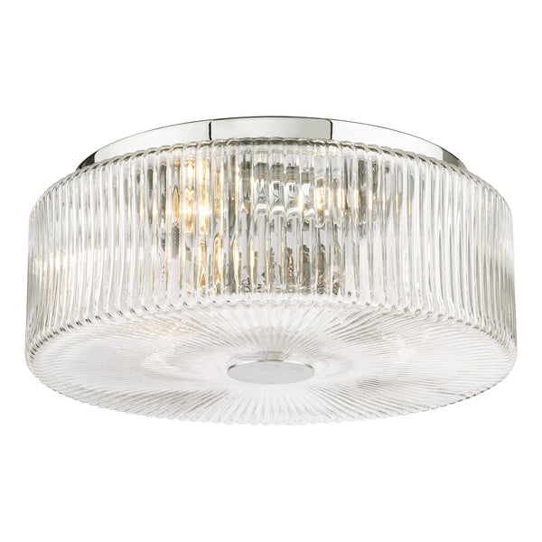Twyman IP44 Bathroom Ceiling Light in Polished Chrome with Ribbed Glass Shade