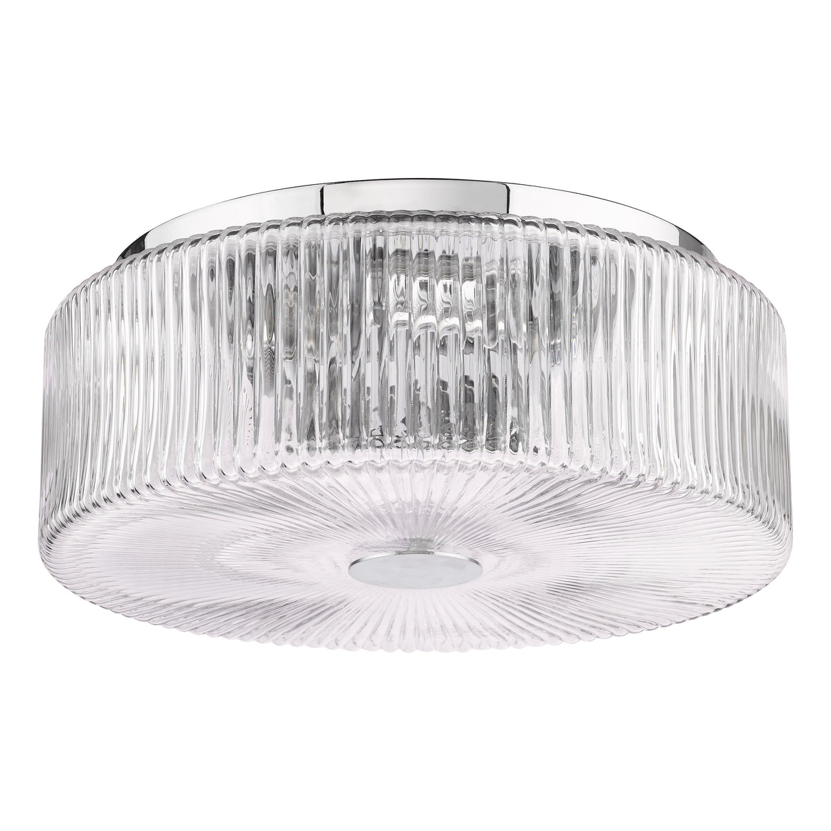 Twyman IP44 Bathroom Ceiling Light in Polished Chrome with Ribbed Glass Shade