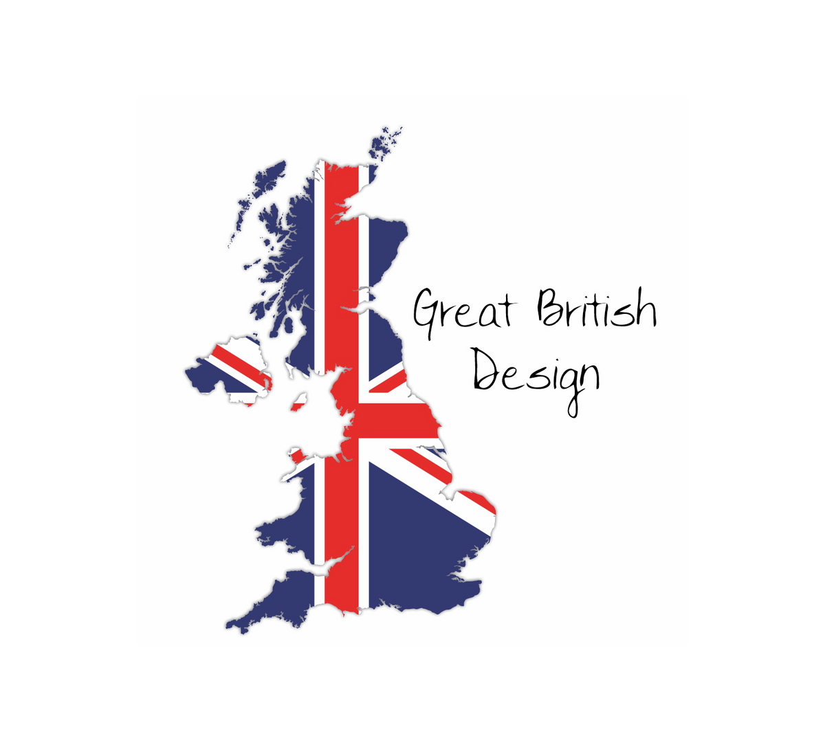 Map of Great Britain with the Union Jack flag pattern and text Great British Design