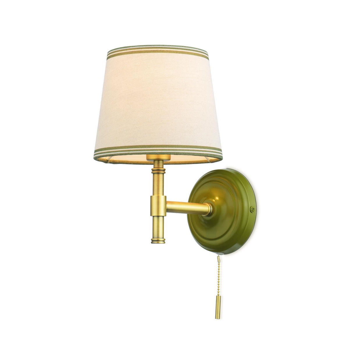 Upton Switched Wall Light in Matt Antique Brass & Matt Green with Tapered Linen Shade