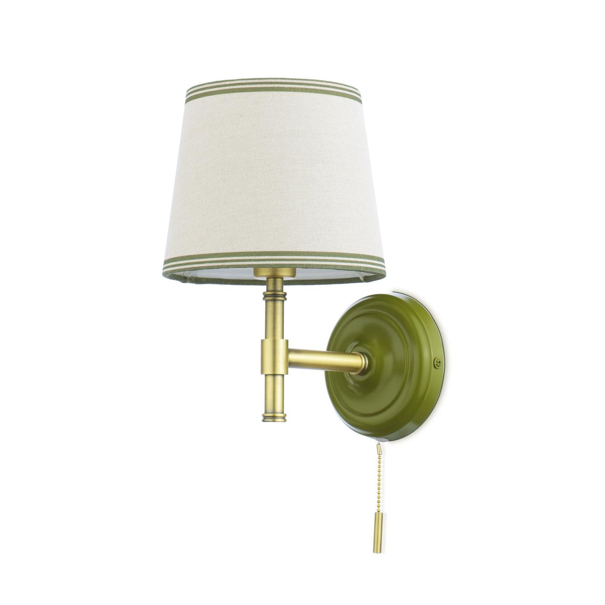 Upton Switched Wall Light in Matt Antique Brass & Matt Green with Tapered Linen Shade