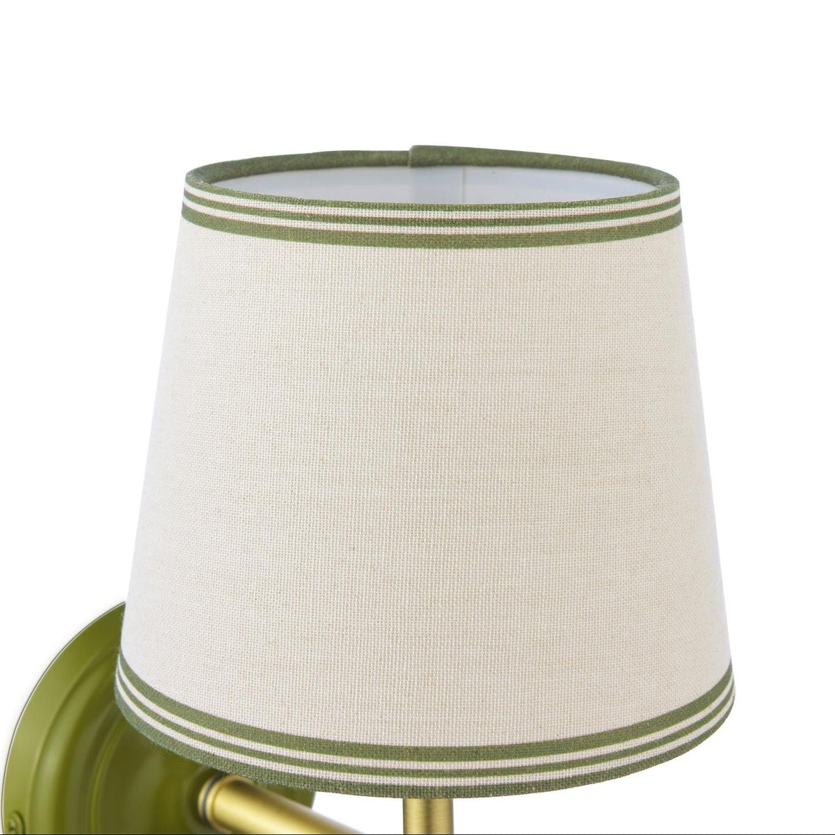 Upton Switched Wall Light in Matt Antique Brass & Matt Green with Tapered Linen Shade