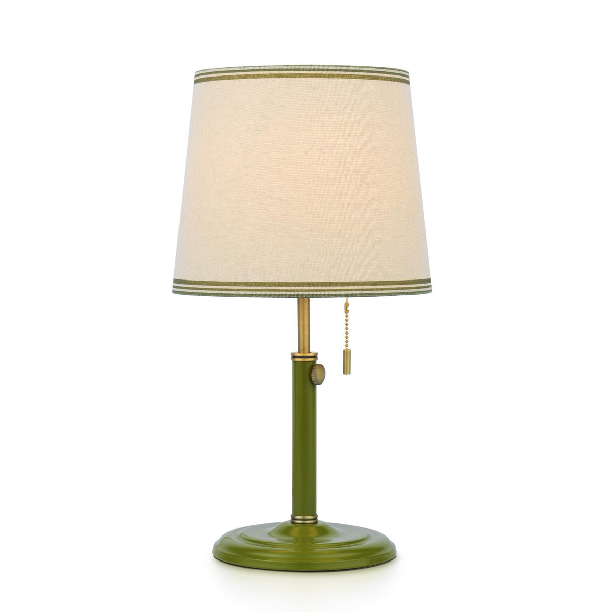 Upton Table Lamp in Matt Antique Brass & Matt Green with Tapered Linen Shade