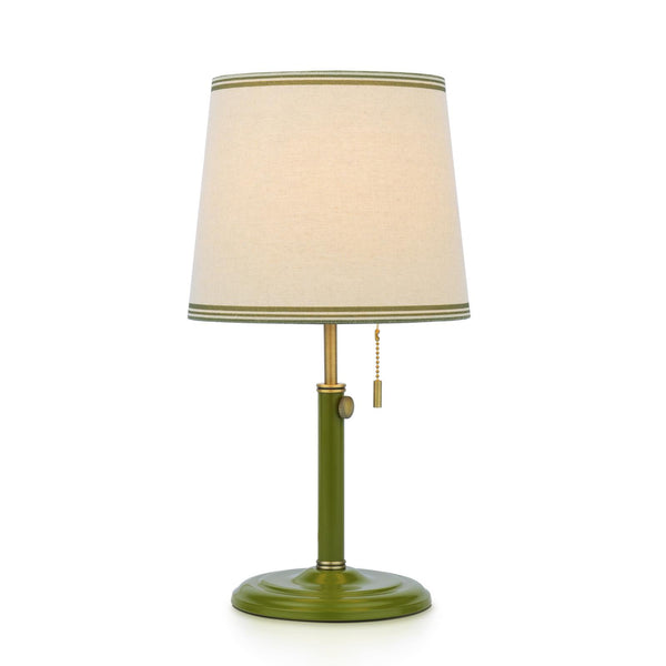 Upton Table Lamp in Matt Antique Brass & Matt Green with Tapered Linen Shade