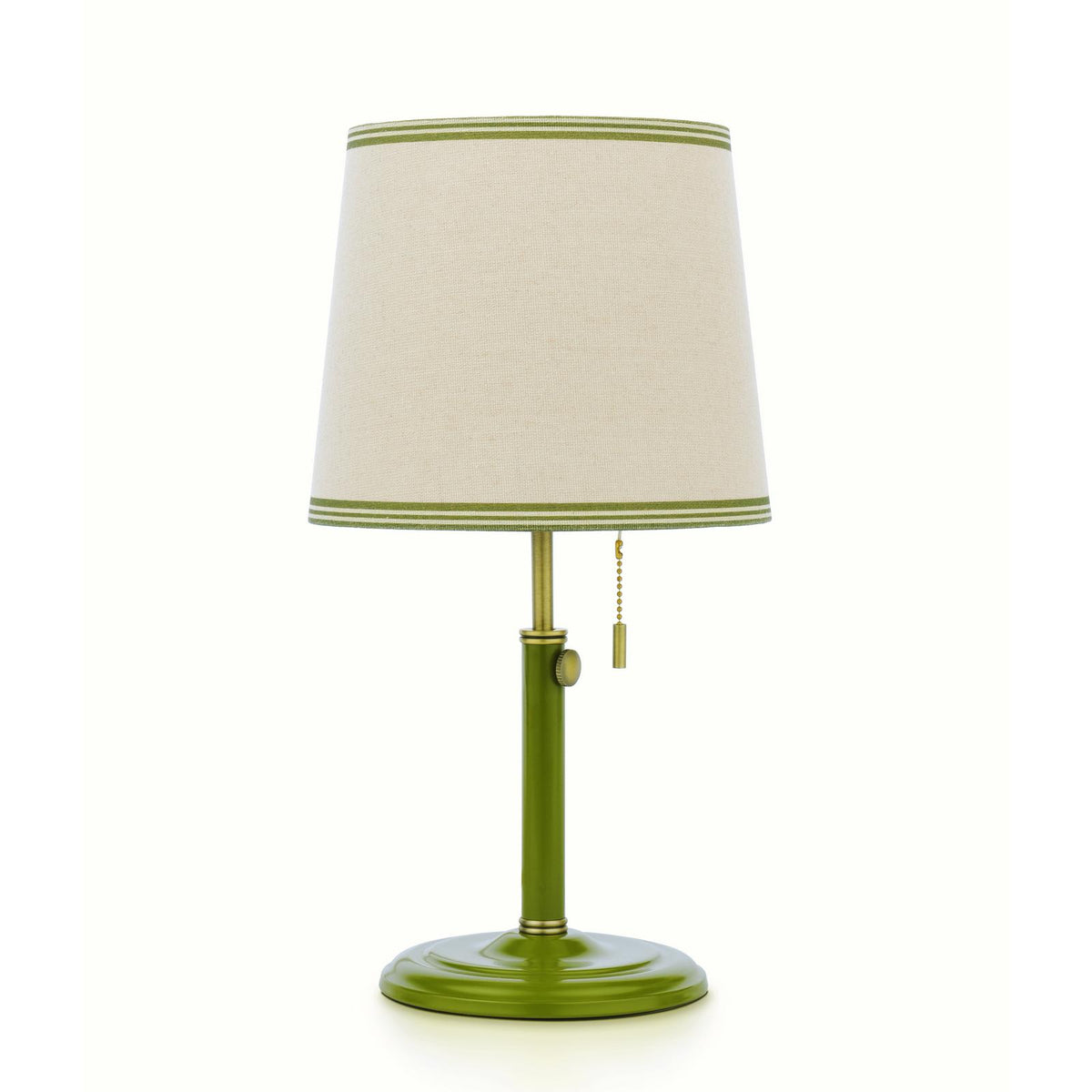 Upton Table Lamp in Matt Antique Brass & Matt Green with Tapered Linen Shade