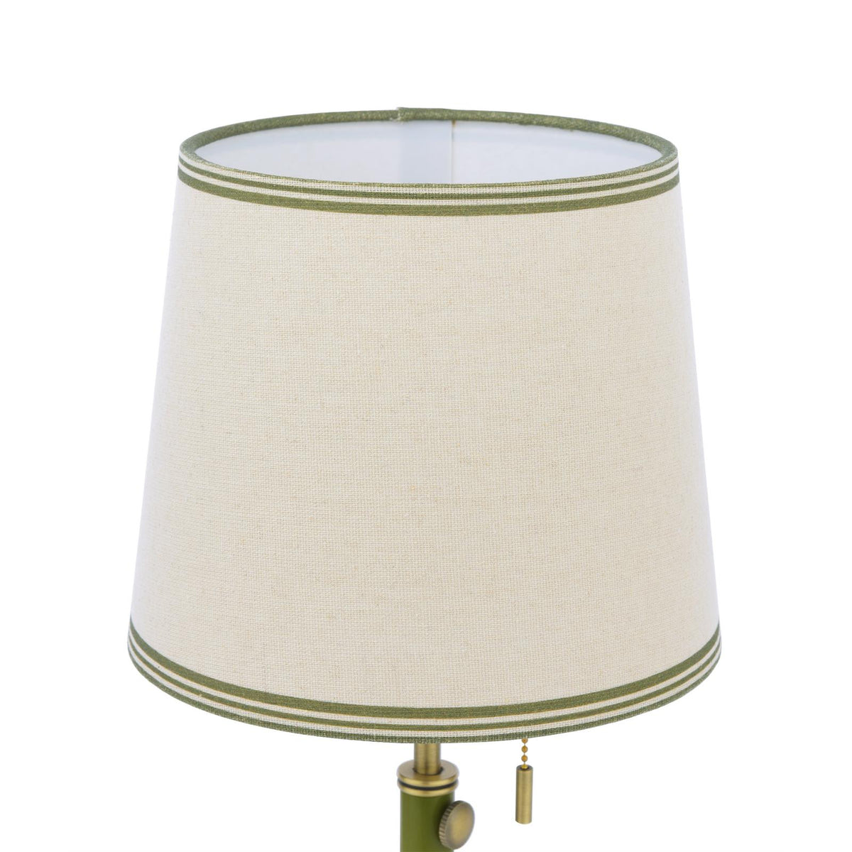 Upton Table Lamp in Matt Antique Brass & Matt Green with Tapered Linen Shade