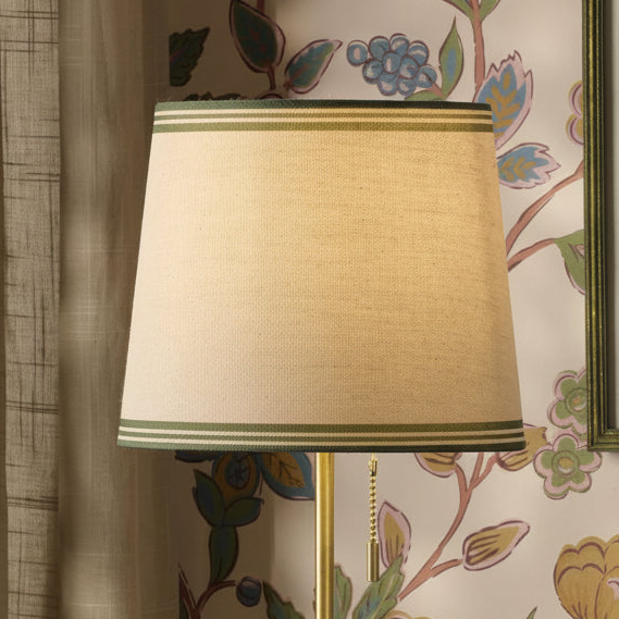 Upton Table Lamp in Matt Antique Brass & Matt Green with Tapered Linen Shade