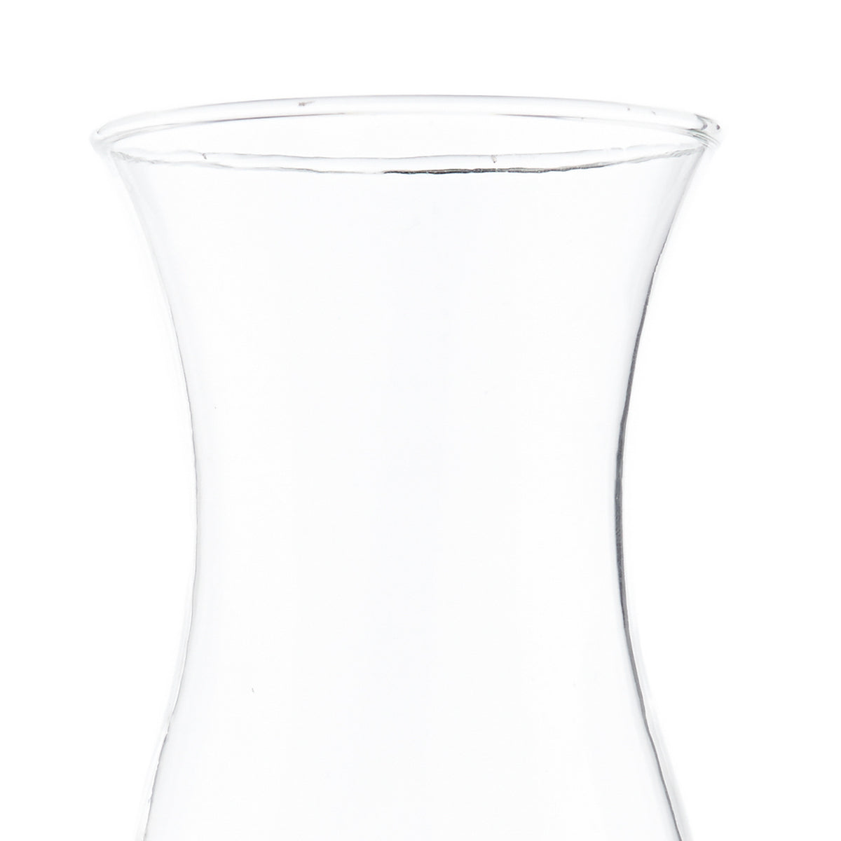 Clear glass vase with a flared rim and a narrow base.