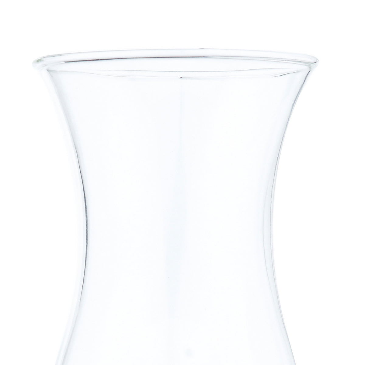 Clear glass vase with a flared rim and a narrow neck.