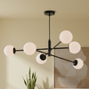 Vignette Six Light Pendant In Matt Black with Opal Glass Shades