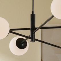 Vignette Six Light Pendant In Matt Black with Opal Glass Shades