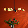 Vignette Six Light Pendant In Matt Black with Planet Style Marble Effect Glass Shades