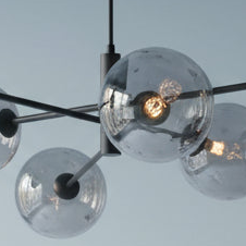 Vignette Six Light Pendant In Matt Black with Smoked Dimpled Glass Shades