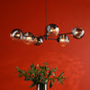 Vignette Six Light Pendant In Matt Black with Smoked & Clear Ribbed Glass Shades