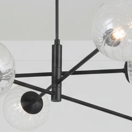 Vignette Six Light Pendant In Matt Black with Clear Twisted Glass Shades