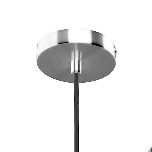 Modern chrome chandelier with six clear and ribbed glass globe shades.