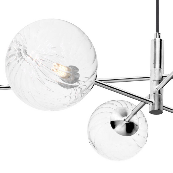 Vignette Six Light Pendant In Polished Chrome with Clear Twisted Glass Shades
