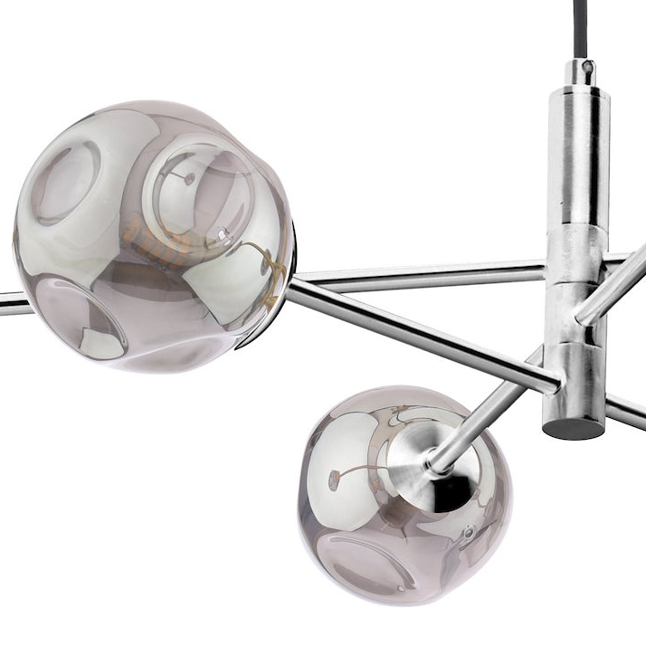 Vignette Six Light Pendant In Polished Chrome with Organic Smoked Glass Shades