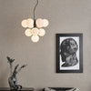 Vine Ten Light Cluster Pendant In Satin Black with Opal Glass Shades