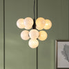Vine Ten Light Cluster Pendant In Satin Black with White Confetti Glass Shades