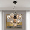 Vine Ten Light Cluster Pendant In Satin Black with Smoked & Clear Ribbed Glass Shades
