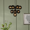 Vine Ten Light Cluster Pendant In Satin Black with Black Confetti Glass Shades