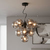 Vine Ten Light Cluster Pendant In Satin Black with Organic Smoked Glass Shades