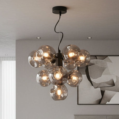 Black ceiling light with nine smoked glass globes