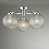 Wayne 3 Light IP44 Semi Flush Ceiling Light In Polished Chrome With Textured Glass Shade